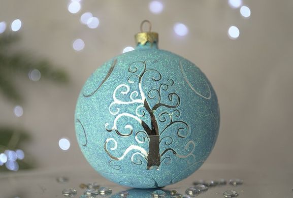 Christmas tree ball "Christmas tree with patterns". Collection "Sugar on Blue"